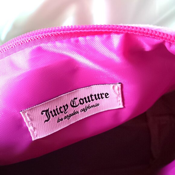 NEW 💥 JUICY COUTURE DEEP PINK VELOUR TRAVEL COSMETIC BAG w/ Travel Size Bottle - Picture 6 of 7